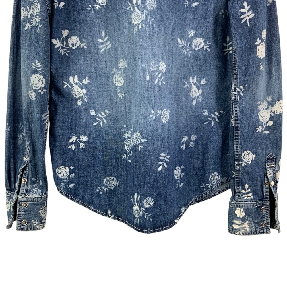 TRUE RELIGION Floral Denim Shirt Button Down Pearl Snaps Large Western Vibes H6 - Picture 6 of 9